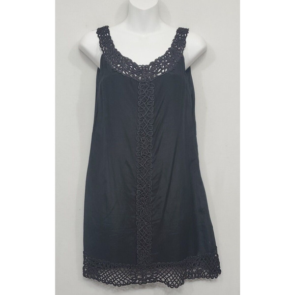 Lucy Paris Short Dress Silk Blend Lace Trim Sleeveless Women S Black Whimsigoth - Picture 1 of 12